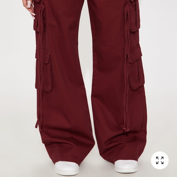 Fashion Nova Pants - Fashion Nova Burgundy Wide-Leg Cargo Pants